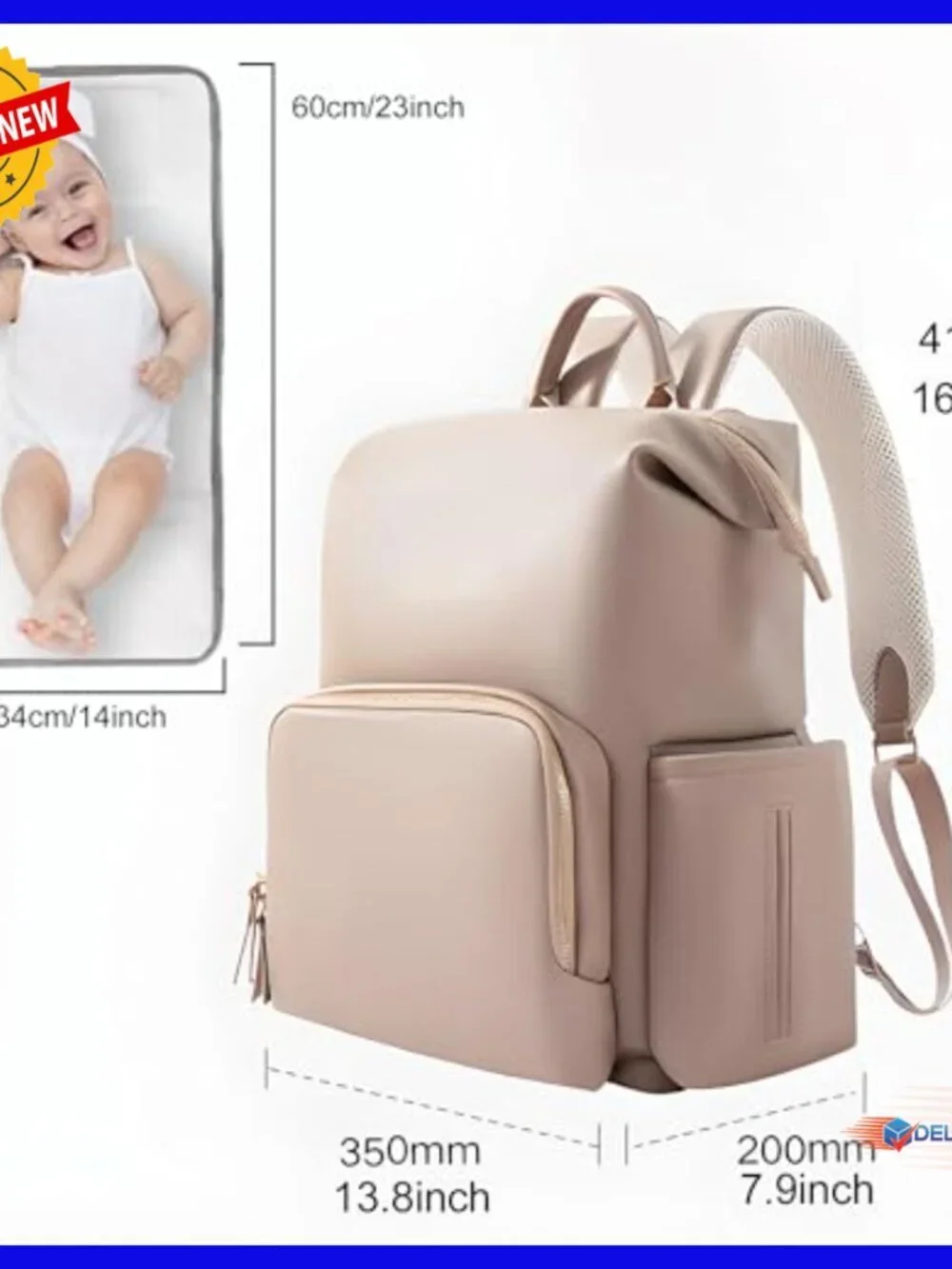 Large 35L Faux Leather Diaper Backpack with Waterproof Pockets & Changing Pad